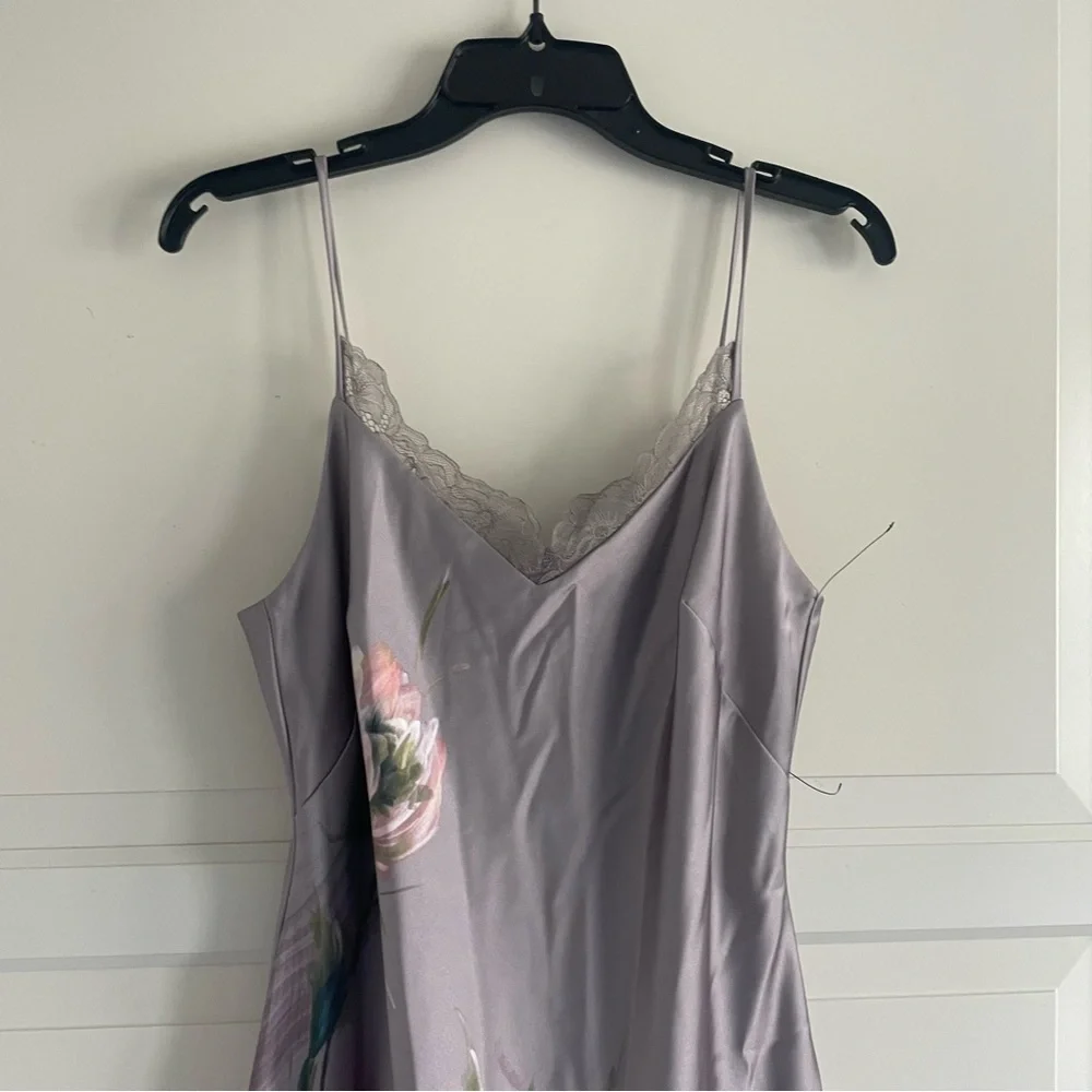 New! Express Floral Satin Gray Lace Midi Dress nwt 30948_4